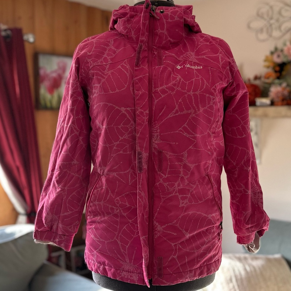 Columbia Fuchsia Leaf Print Hooded Jacket